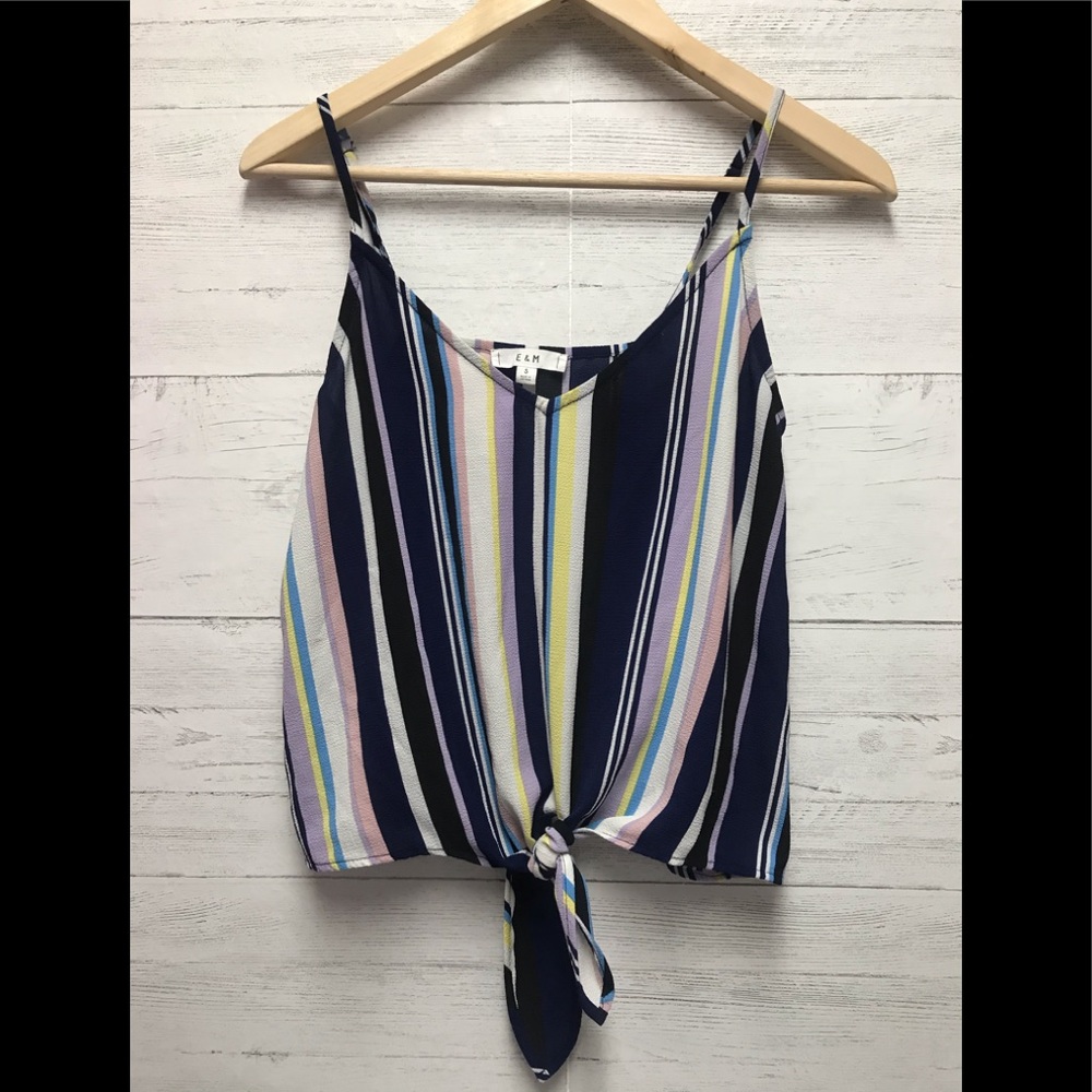 E&M Small Striped Sleeveless top ties in front
